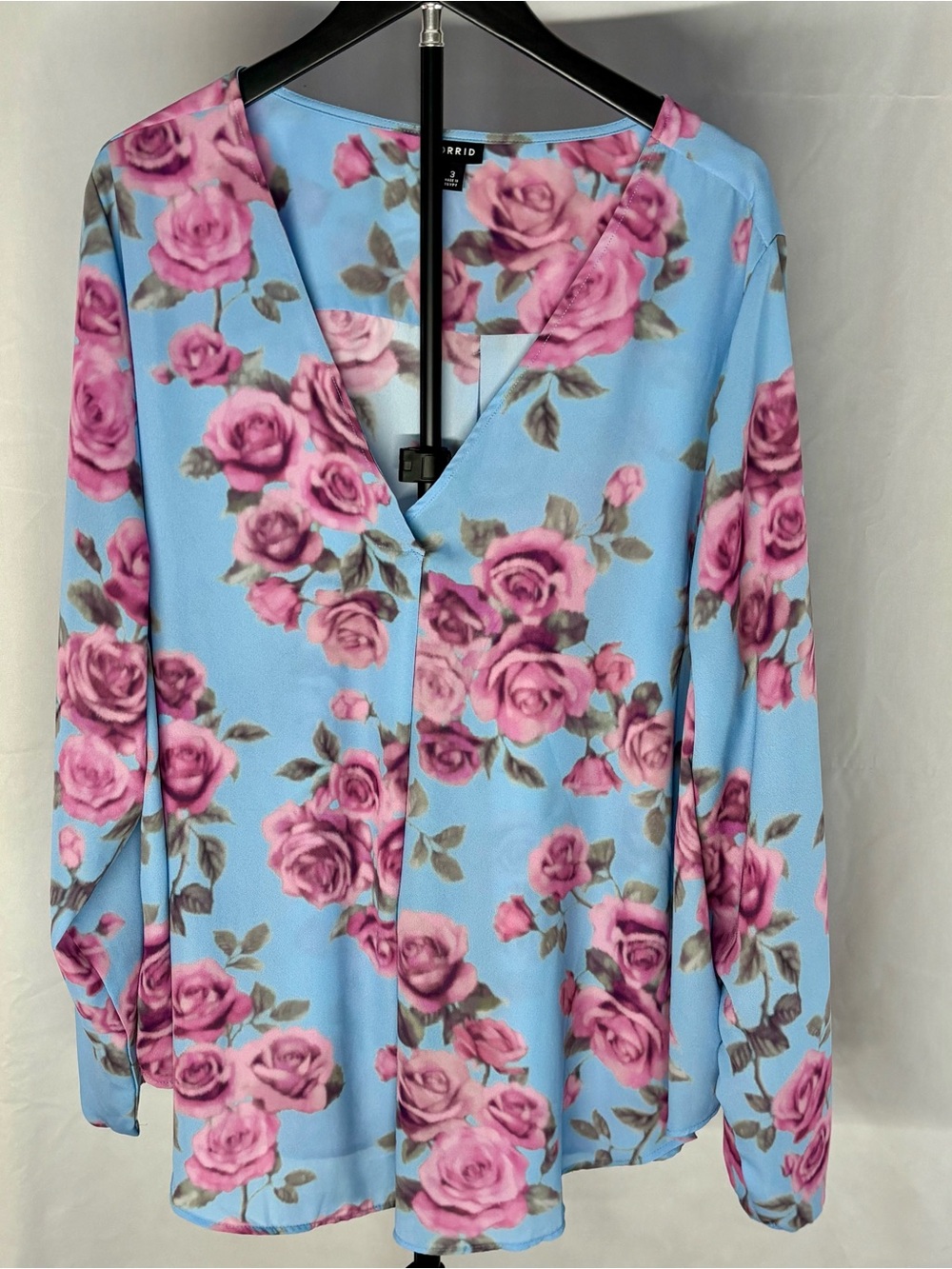 Torrid Sky Blue Top with Pink Floral Watercolor Print Blouse Plus Size
